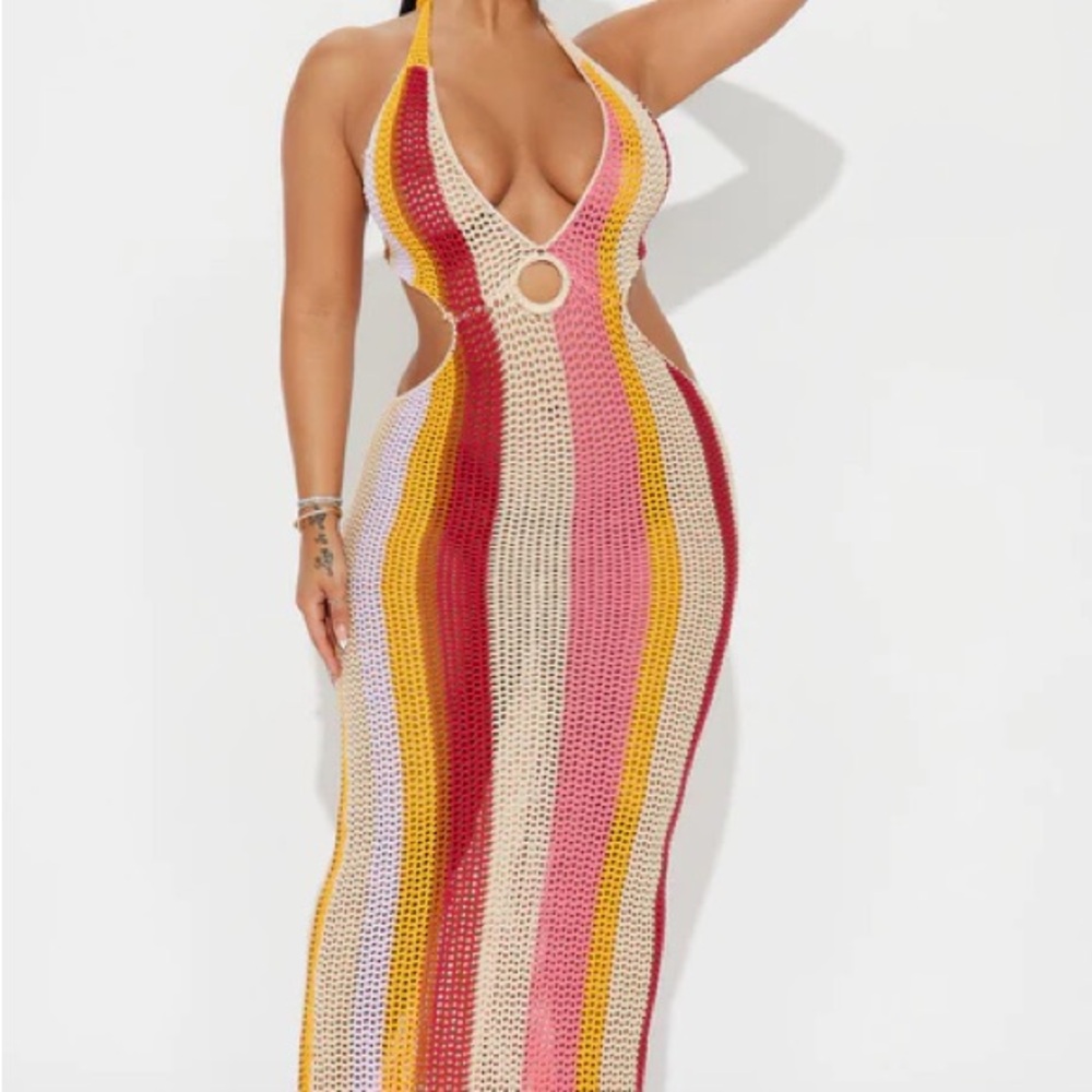 Fashion Nova Crochet Multicolor Maxi Dress